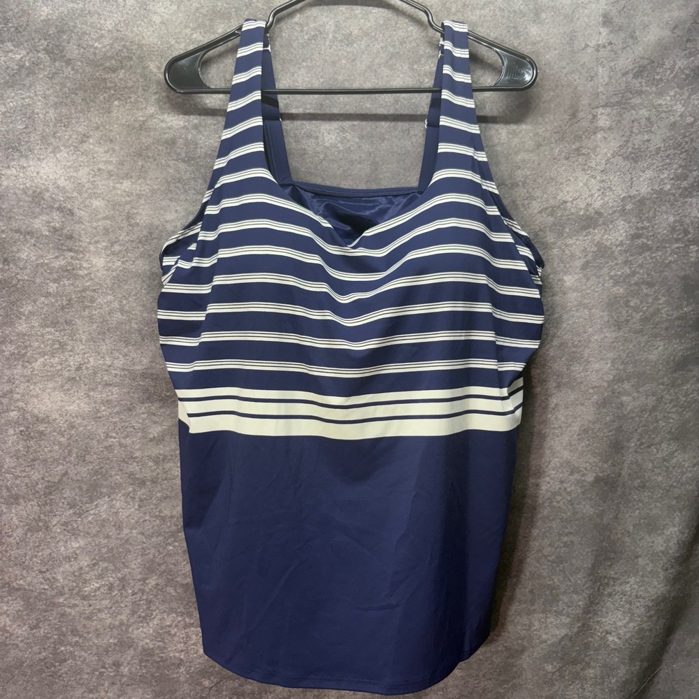 Lands End Navy Blue Striped Tankini Top Plus Size 22W Nautical NWT